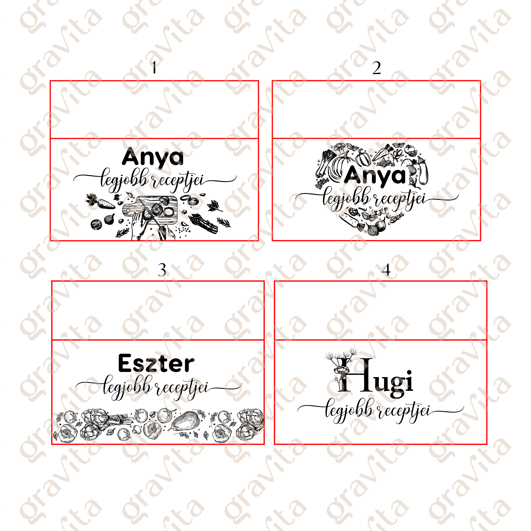 Egyedi receptdoboz gravírozott fa fedéllel – Receptlapokkal, ajándék szakácsoknak - Image 4